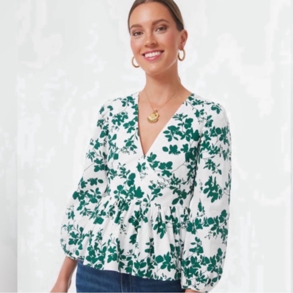 Tuckernuck Green Floral Elaine Blouse - Large